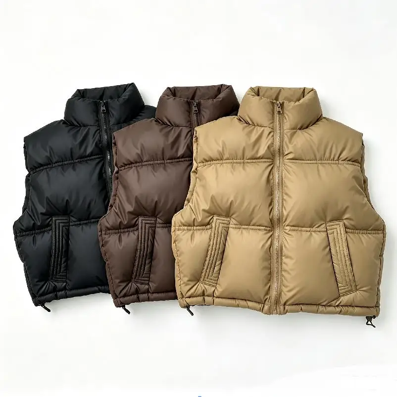 Children's down Cotton Vest, Boys' and Girls' Autumn and Winter Standing Collar Waterproof and Warm Vest Jacket