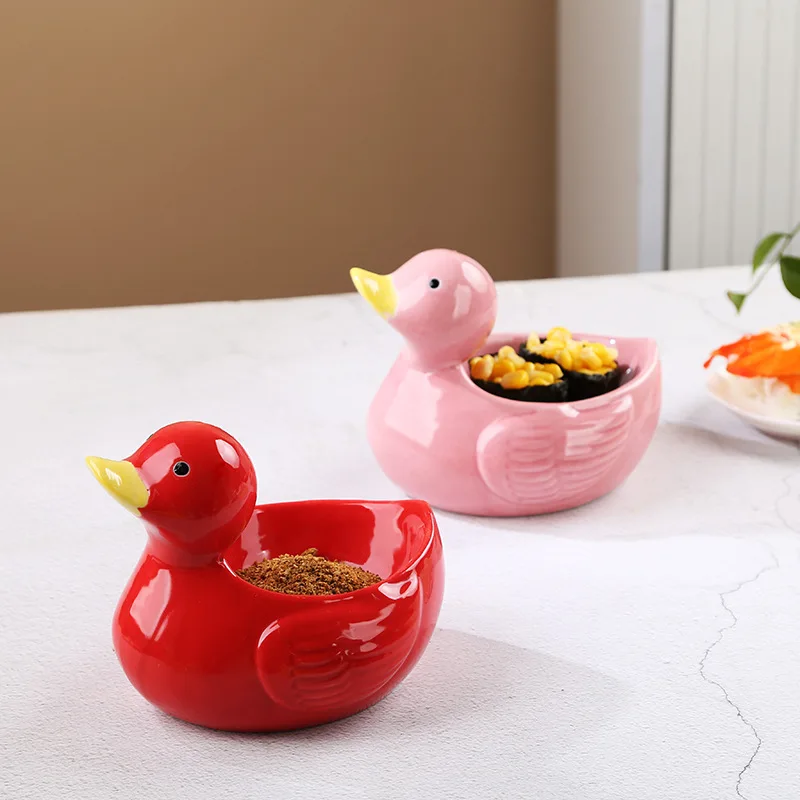 Creative Ceramic Little Yellow Duck Cutlery Seasoning Vinegar Dish Cute Cartoon Duck Dip Dish Snacks Dishes Kitchen Supplies