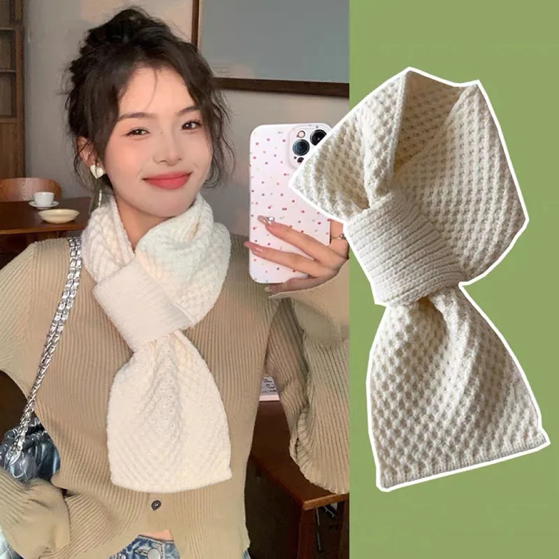 Fashion Women Cross Scarf Winter Woolen Knitting Neck Collar Scarves For Girl Windproof Warm Short Neckerchief