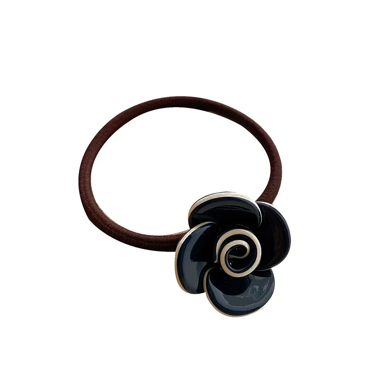 ​Hot Selling Fashion 2.7CM Temperament Rose Flower High Resilience Hair Rope Simple Acetate  Elastic Scrunchies Hair Accessories