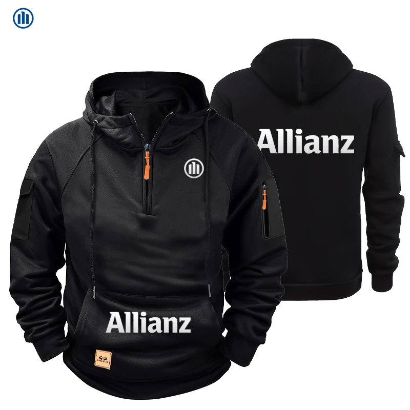 Мужская толстовка Allianz Winter-Spring с капюшоном - повседневная спортивная толстовка с длинными рукавами - на молнии - с множеством карманов