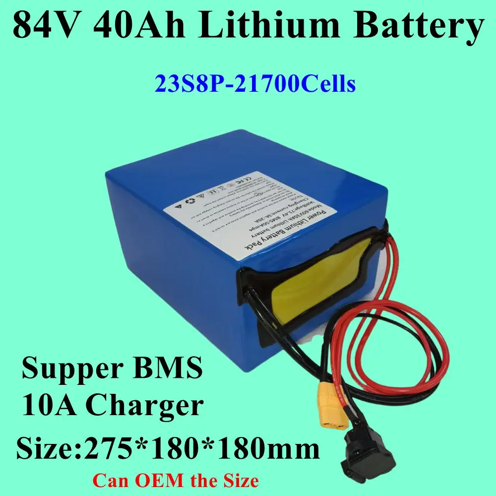 Batterie lithium-ion, 84V, 40Ah, 23S BMS, avec charger 10A, pour camping-car sicile, e-Scooter ，bike, nettoyeur de sol, 5000W