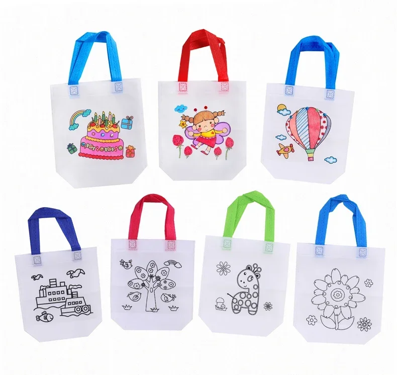 5 Sets DIY Graffiti Bag with Markers Handmade Painting Non-Woven Bag for Children Arts Crafts Color Filling Drawing Bags Toy