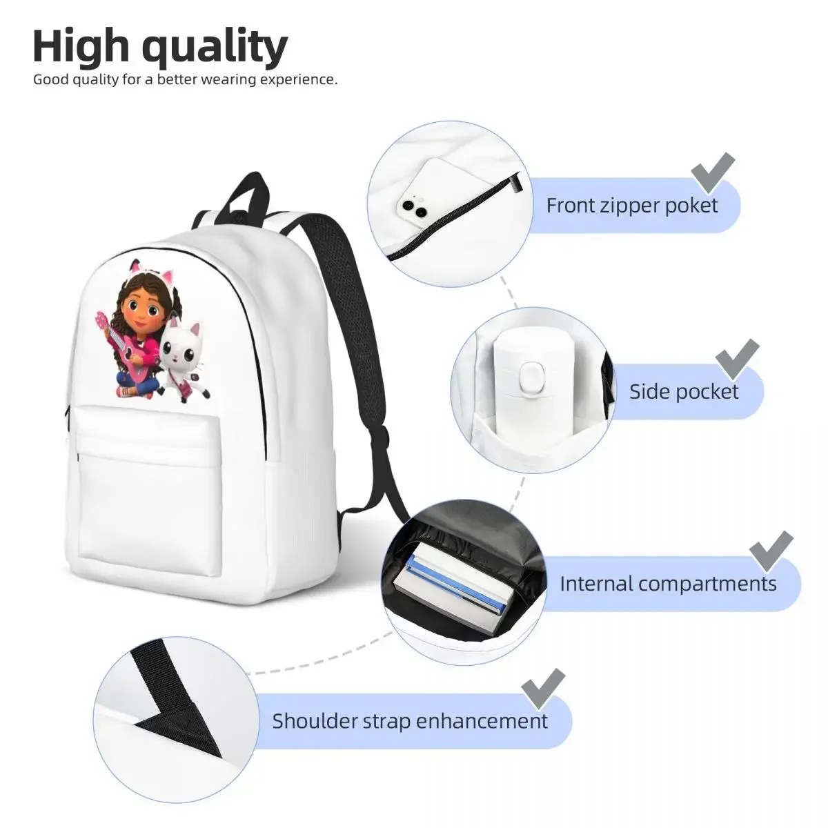 Gabby's Dollhouse Fashion Backpack Lightweight High School Hiking Travel Anime Daypack for Men Women College Shoulder Bag