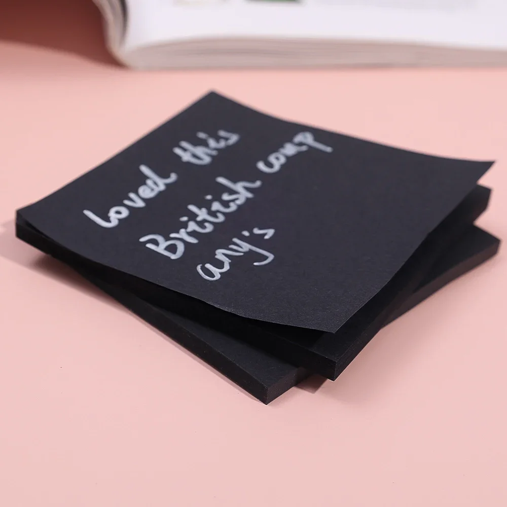 Solid Black Color Sticky Note Pads Posted It for Office School Stationary 50 Sheets Simple Black Memo Pad