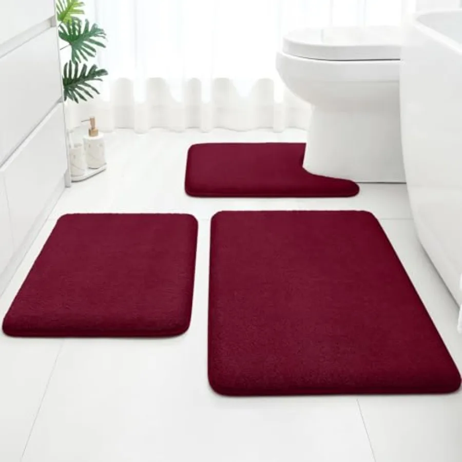 

Upgraded Bathroom Rugs Set 3 Pcs Extra Thick Absorbent Soft Memory Foam Washable Toilet Bath Mat 17"x24"+20"x32"+U Shape 20"x24