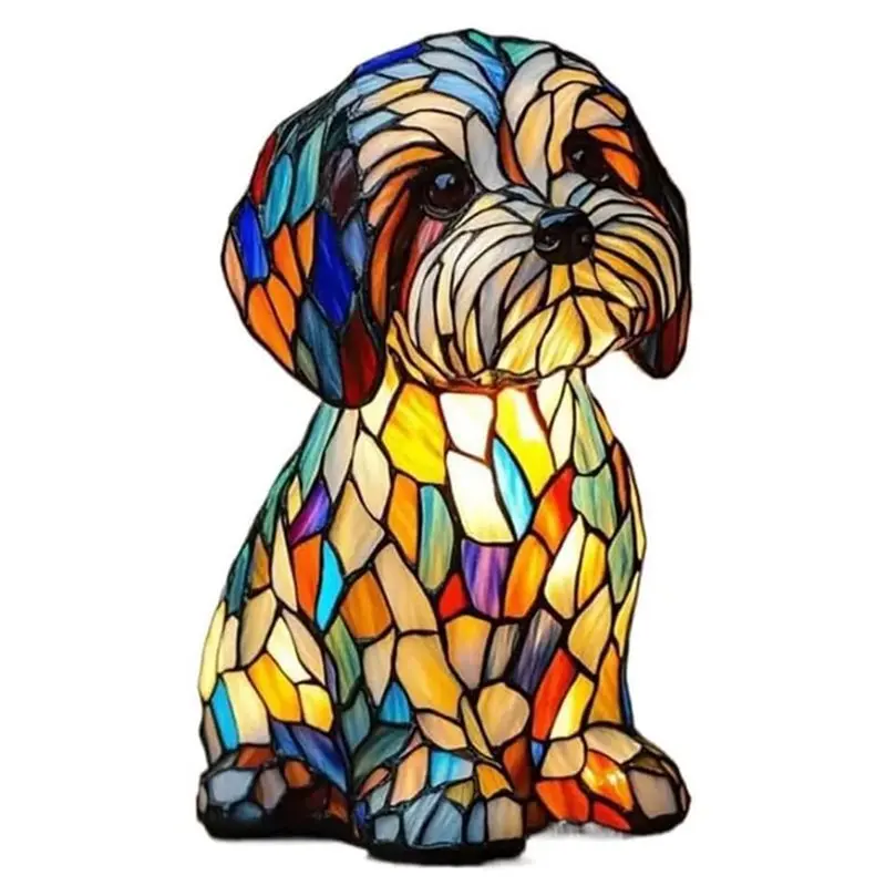 

【ORNAMENT】Лампы-собачки из витражного стекла, ретро-светильник-собачка из смолы с USB-питанием, настольный милый ночник-щенок, подарок для любителей собак