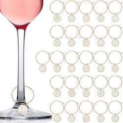 26Pcs Wine Charms for Stem Glasses with Rings Tags Letters Glass Charm Markers Wine Glass Identifier for Party Favors Decoration