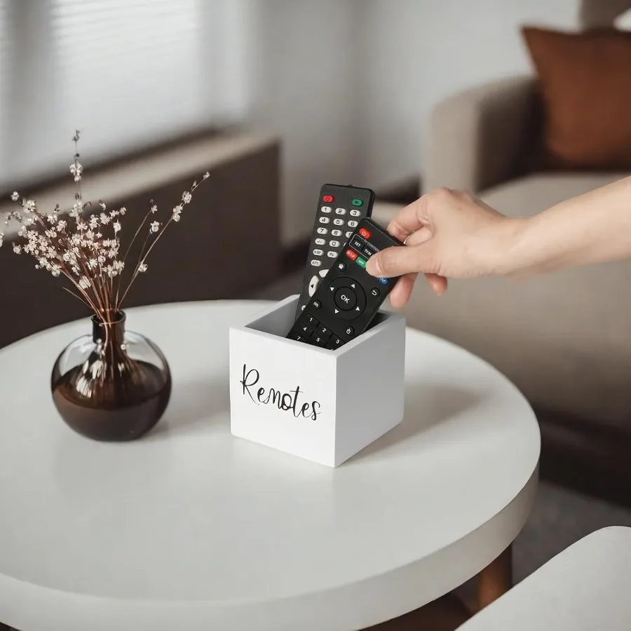 حامل جهاز التحكم عن بعد الخشبي، منظم التحكم عن بعد للتلفزيون لطاولة غرفة النوم المنزلية، تخزين سطح المكتب متعدد الأغراض، أبيض S لـ 2 أو 3 R