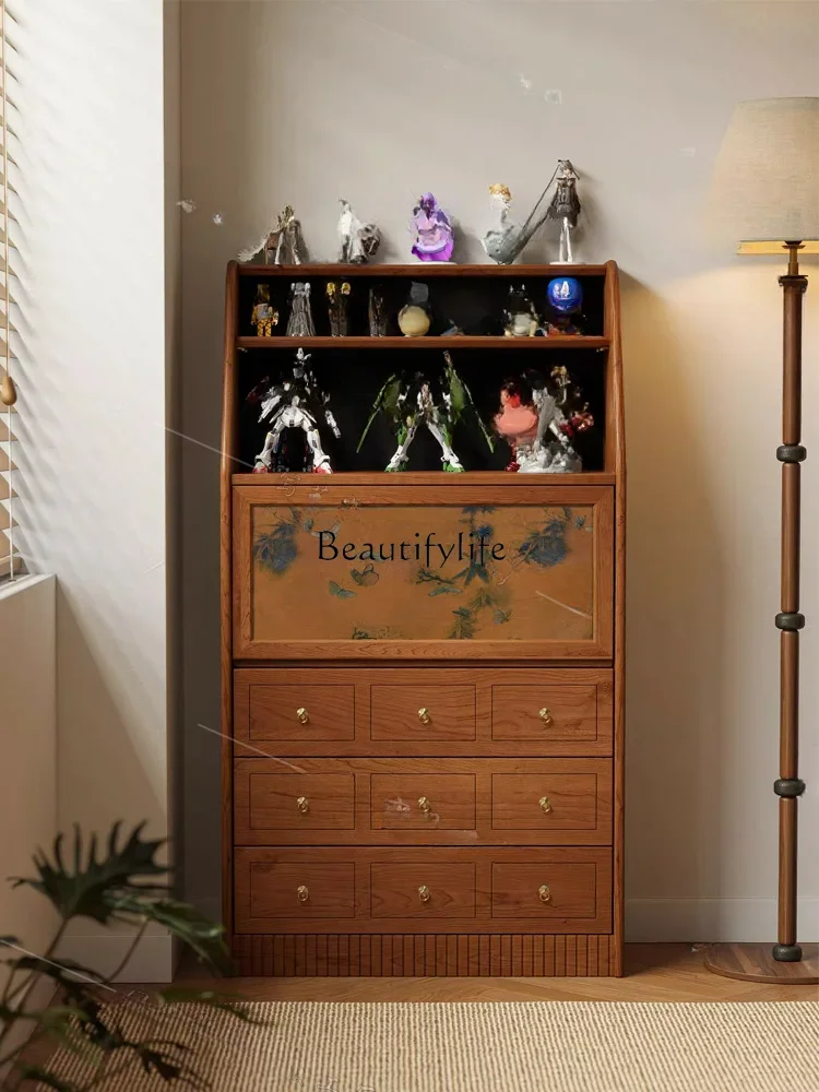 

44American Light Luxury Solid Wood Chest of Drawers Modern Minimalist Mid-Ancient Style Multi-Functional Storage Cabinet