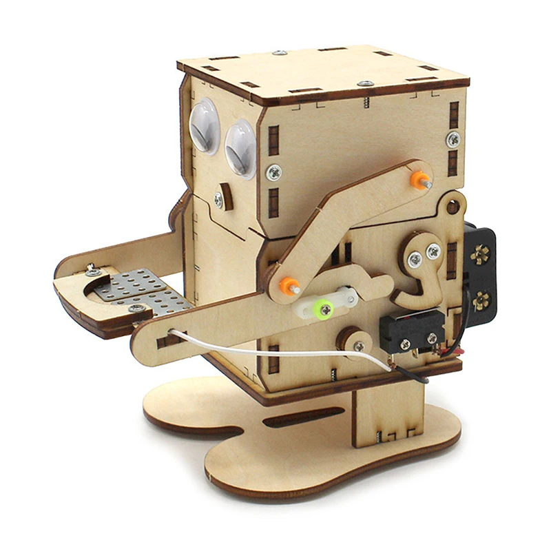 Robot die munten eet, houten DIY-model, leerproject, STEM-projectkit voor kinderen, wetenschappelijk experiment, educatief speelgoed, houten bouwpakket