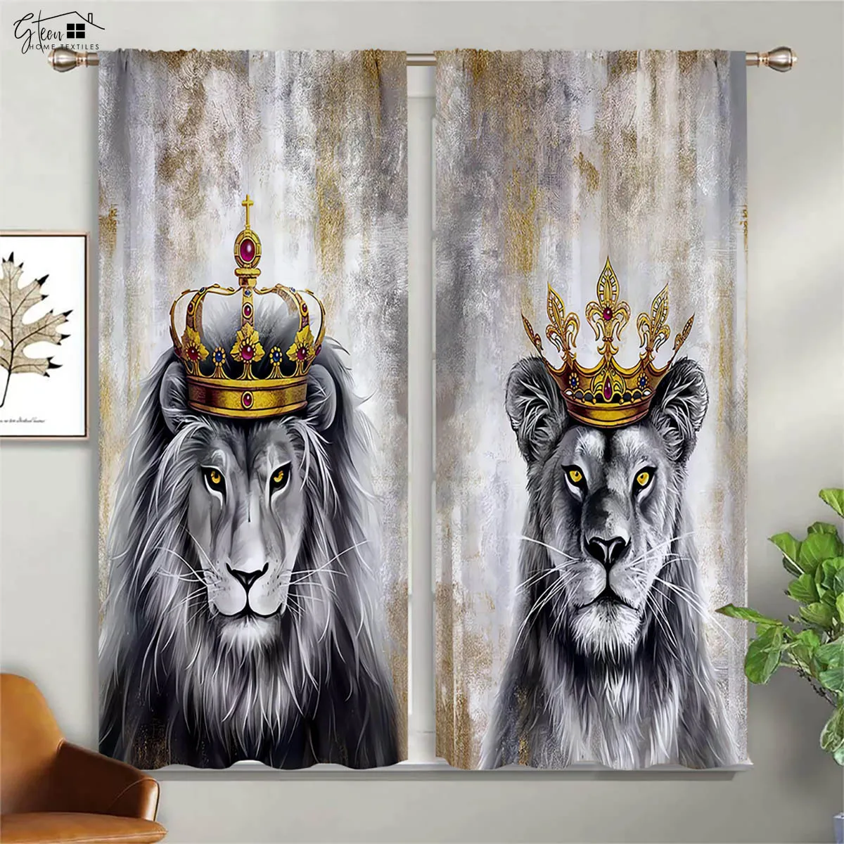 Lion King Curtains Authority King Domineering Color Hand-Painted Boys Ins Bedroom Living Room Decorative Printed Curtains 2pcs