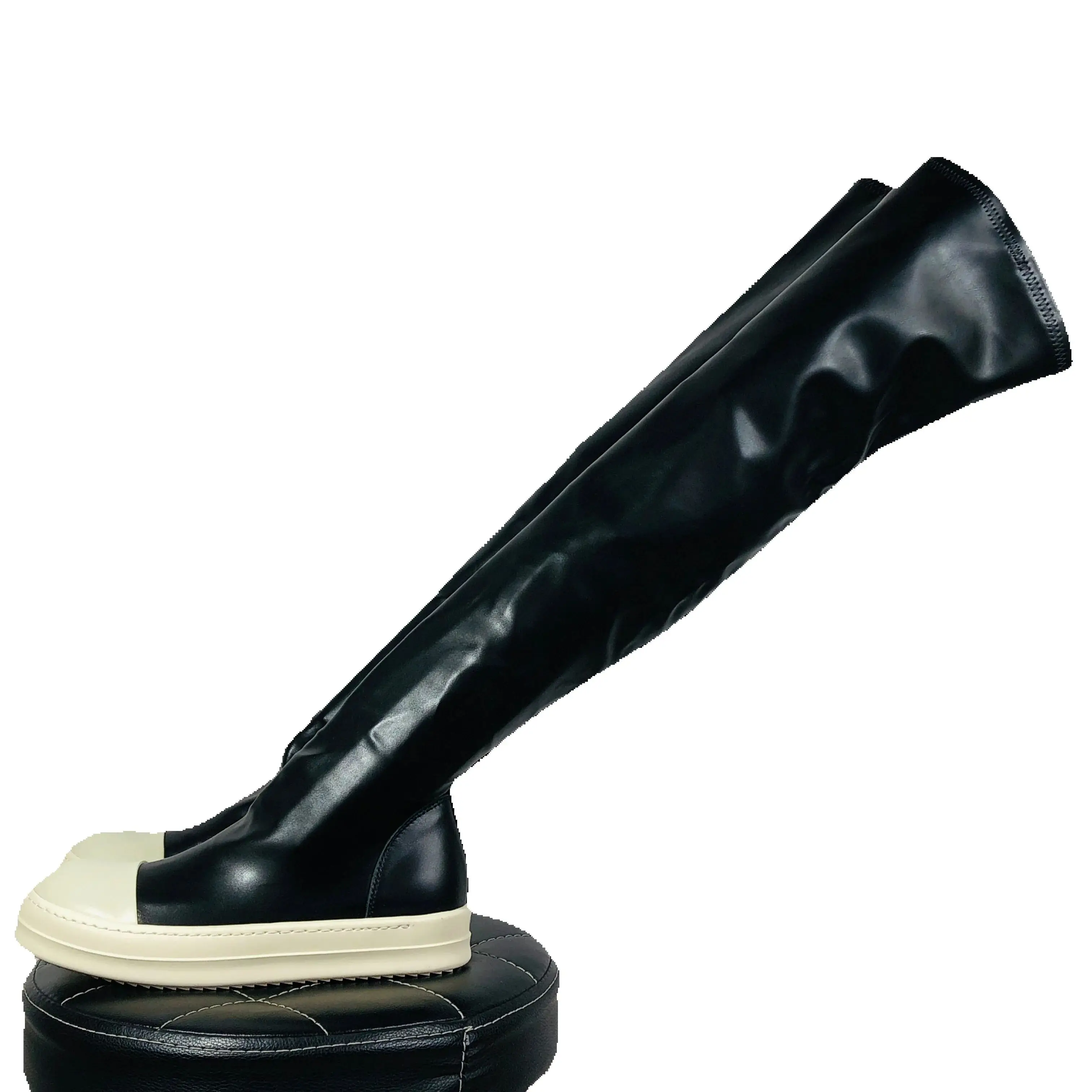 

Women's Over Knee High Boots PU Leather Luxury Casual Sneaker High-TOP Spring Autumn Flats Black Designer Long Shoes