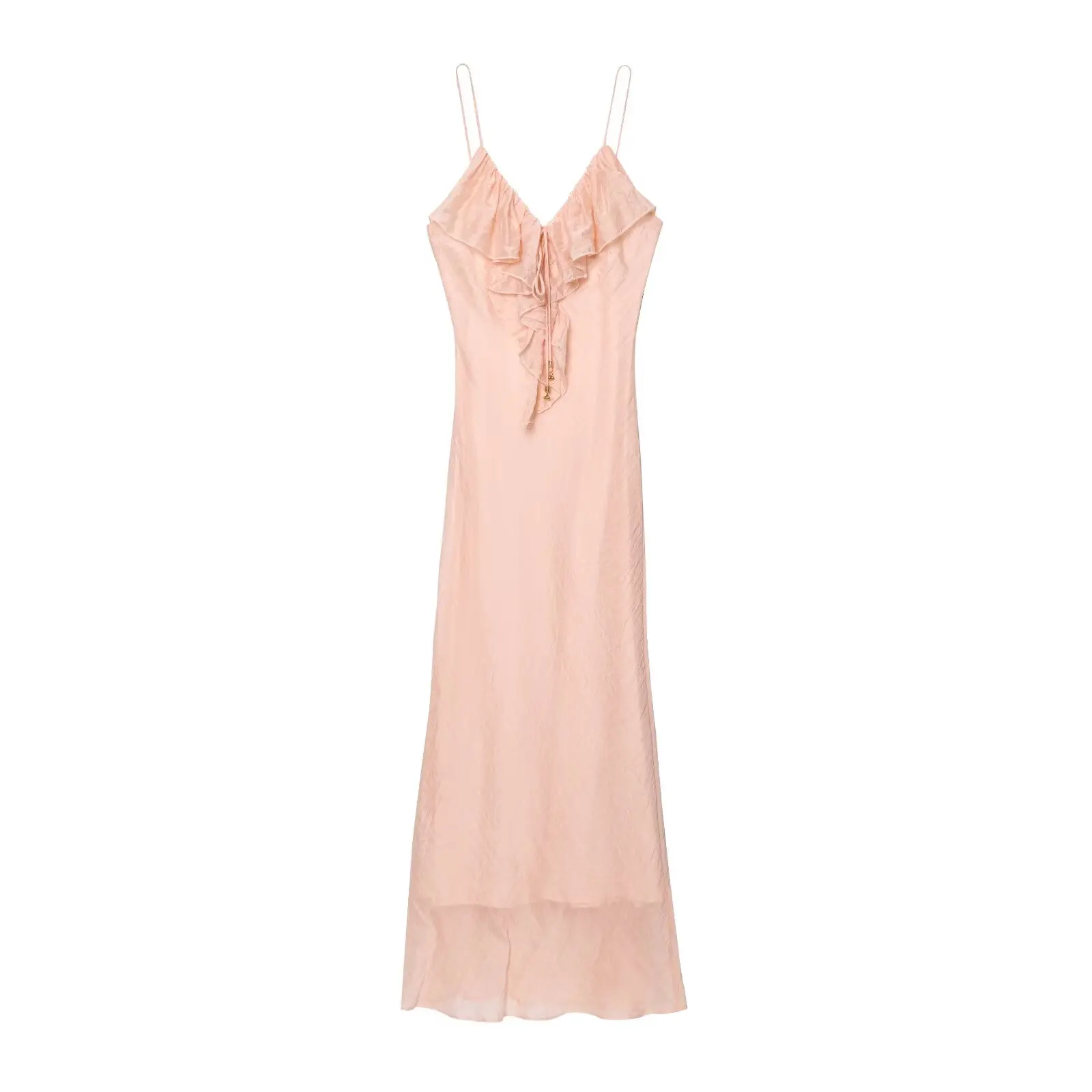 KONDALA Abito elegante da donna con scollo a V a strati Abito longuette senza schienale con lacci Nuovo 2025 Primavera Estate Moda Party Beach Date Dres