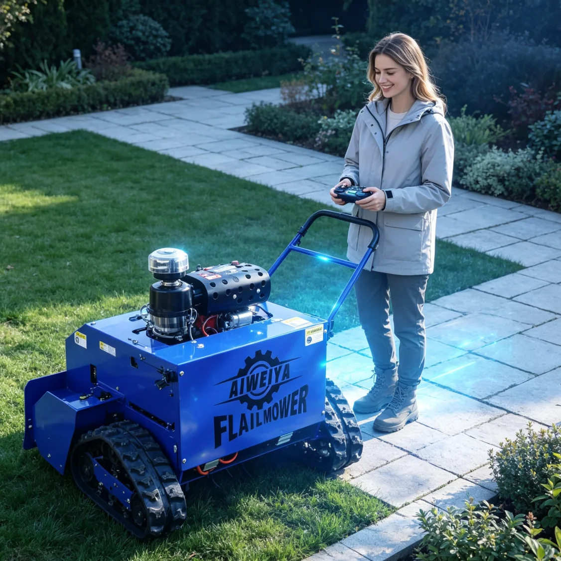 Customized Remote Control Flail Mower for sugarcane farmlands, crushes weeds between sugarcane ridges,