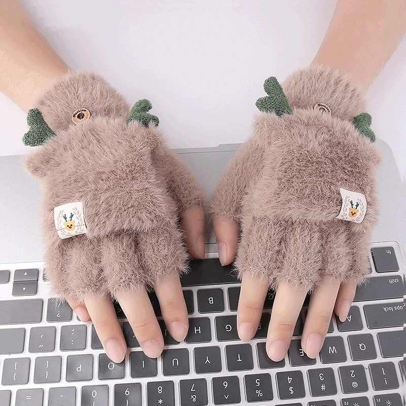 Fashion Jacquard Knitted Half Finger Flip Gloves Women's Winter Gloves