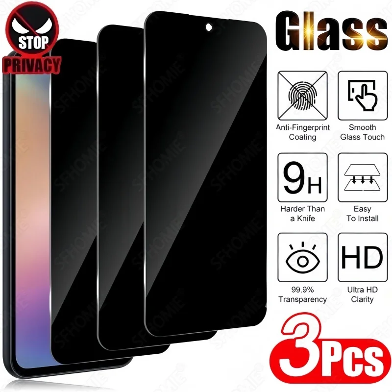 3 Stück Anti-Spionage-Displayschutzfolie für Samsung Galaxy S20 S21 S23 S24 FE A51 A52 A53 A54 A55 A56 A57, gehärtetes Glas, Sichtschutzfolie