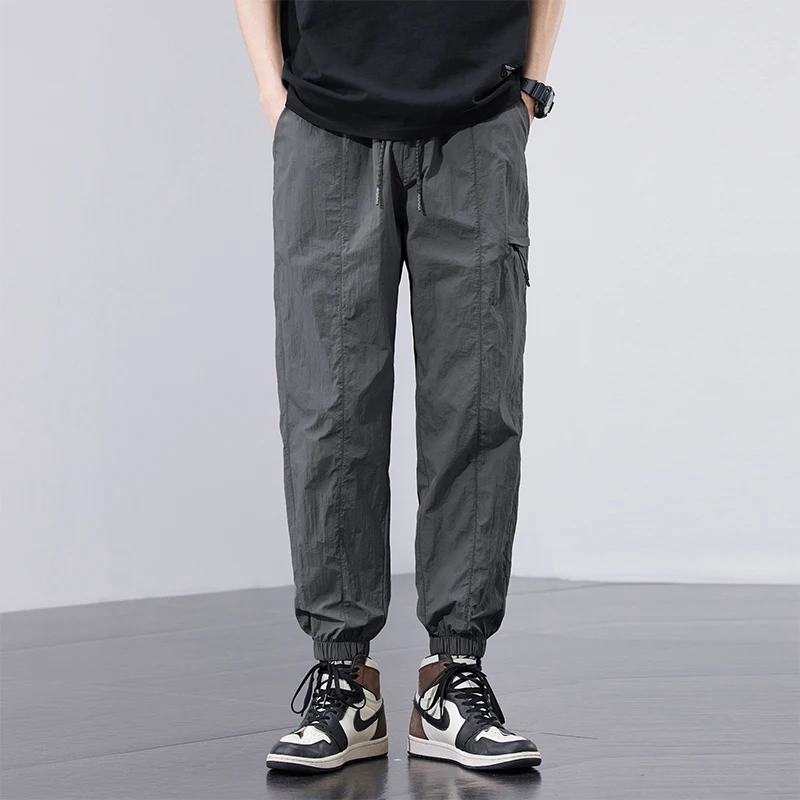 Spring Summer Thin Men's Quick-Dry Cargo Harem Pants Loose Streetwear Joggers with Elastic Cuffs Casual Tapered Trousers Outdoor