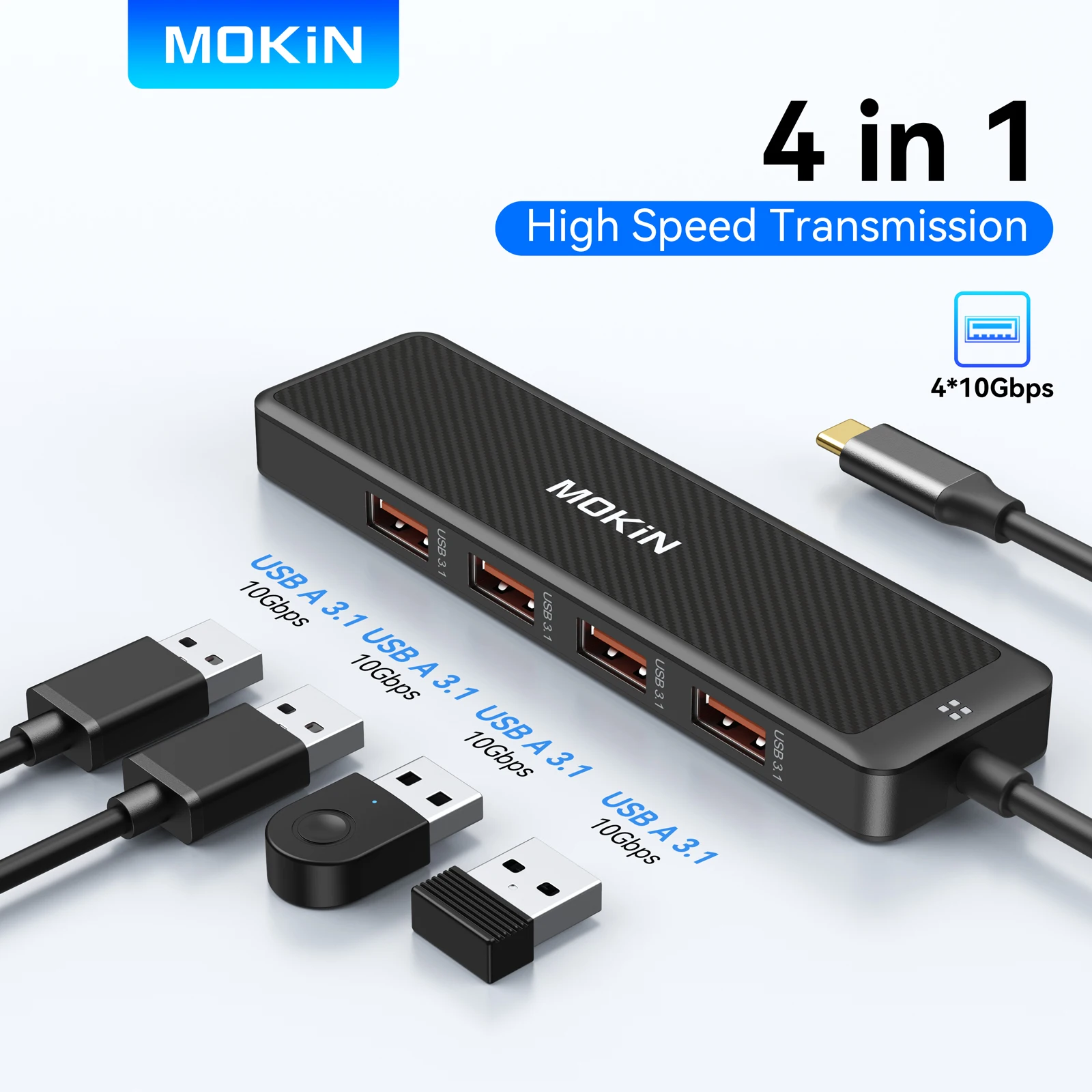 

MOKiN 4 USB 3.1 10 Гбит/с USB-концентратор-адаптер-сплиттер-расширитель для ПК, ноутбуков, флэш-накопителя Xbox, HDD, консора, принтера, камеры, клавиатуры