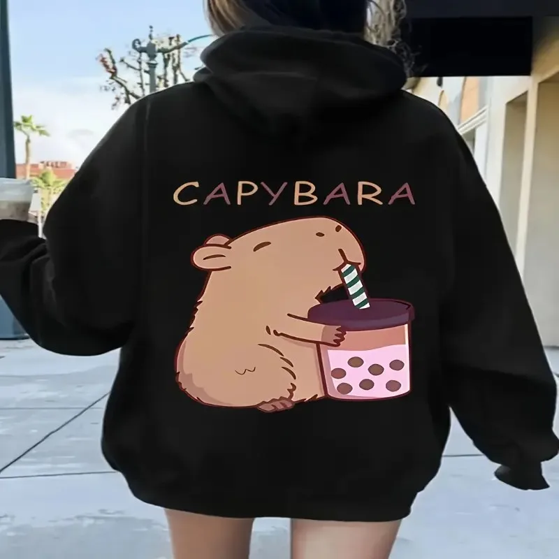 

Winter Fall Sweatshirt Women Plus Size Female Clothes Cute Animal Cartoon Capybara Graphic Art Design Street Style Fashionable