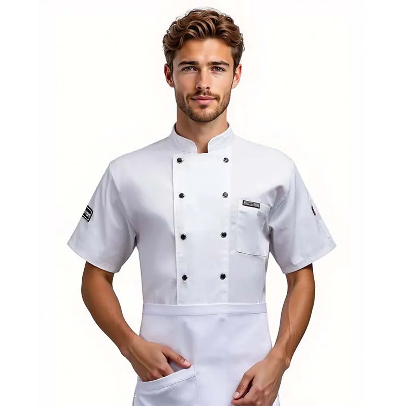 Chaqueta de Chef Unisex para hombre y mujer, ropa transpirable de manga corta para verano, Ropa de Trabajo para restaurante y Hotel, uniforme de Chef con doble botonadura, 1 ud.