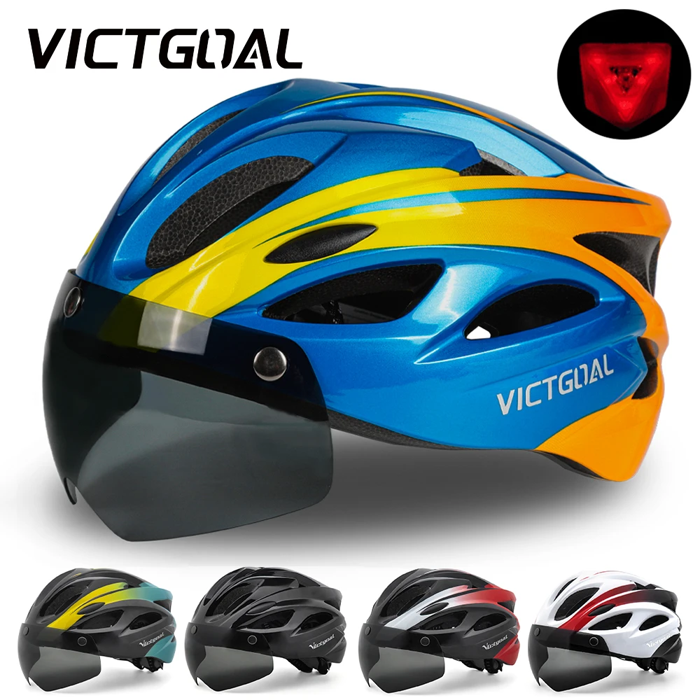 VICTGOAL Fietshelm Voor Mannen Achterlicht Magnetische Goggles UV400 Lens Zonnevizier Fietsen Helmen MTB Elektrische Scooter Fietsveiligheid