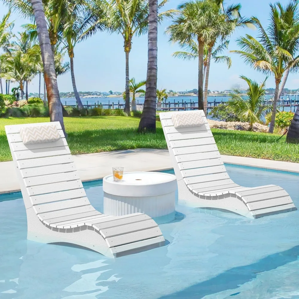 Juego de 2 sillas de salón para piscina HDPS, uso en piscinas, sillones de hasta 10 pulgadas de agua, sillones con reposacabezas