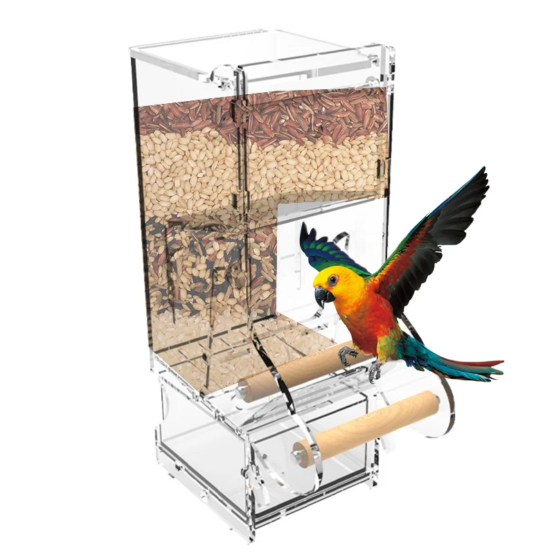 

High Quality Transparent Acrylic Bird Feeder For Parrot Hummingbird Small Large Hanging Automatic Bird Feeder