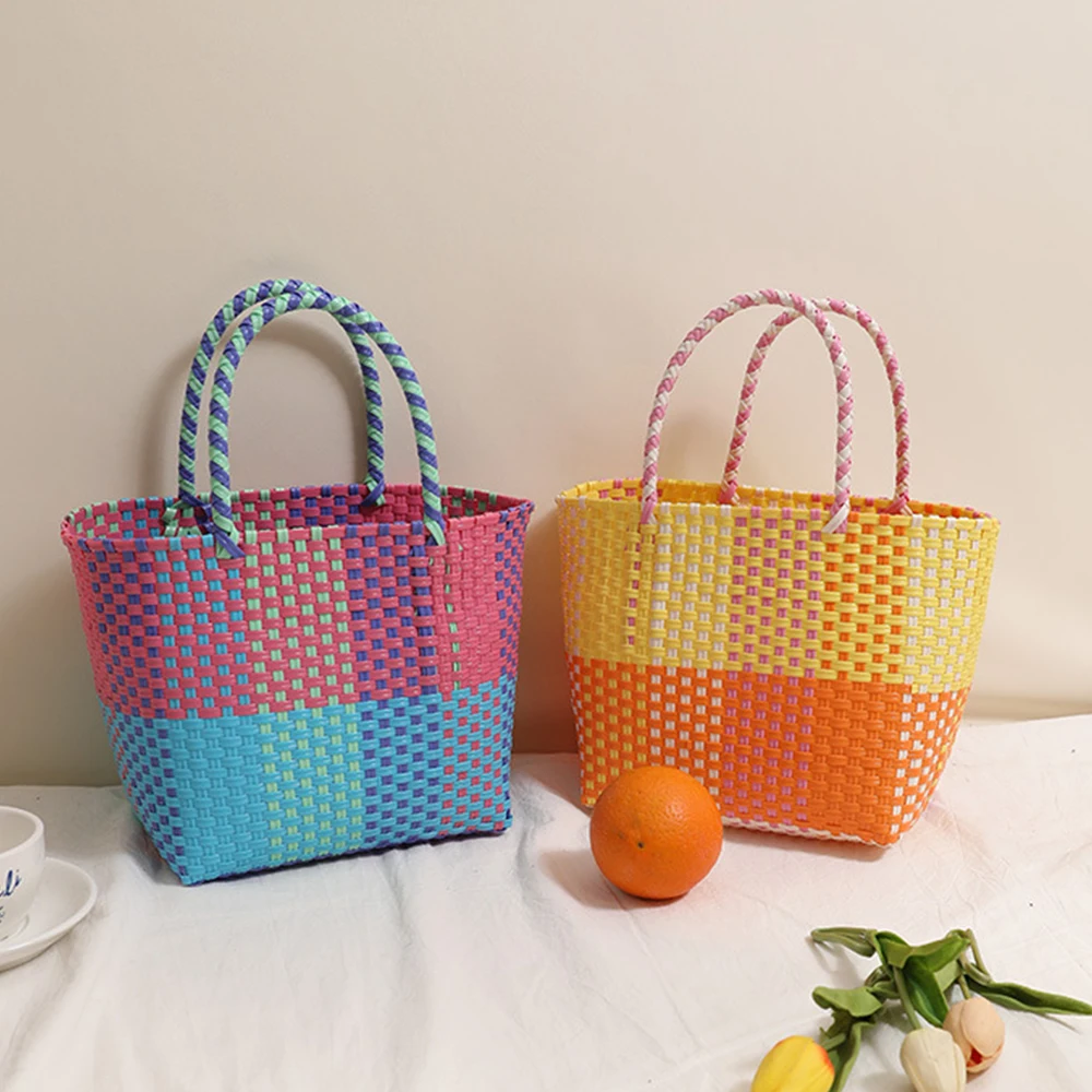 

Красочная плетеная сумка-корзина из полипропилена для женщин, полосатая сумка для пикника, богемная пляжная сумка, НОВИНКА 2026, шоппер