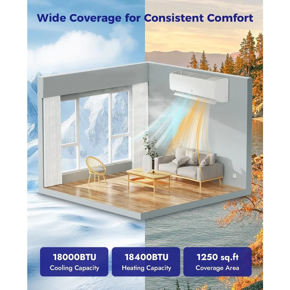 18000 BTU Mini Split AC&Heat Pump, Wall Mounted 19 SEER2 230V Energy Efficient Ductless Cooling Heating System 1250 Sq.Ft,Custom