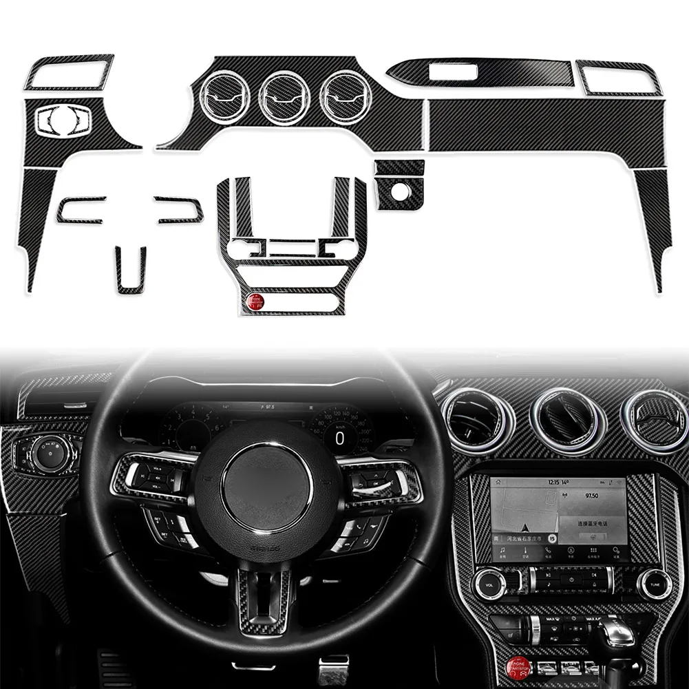 32 Pcs Car Interior Decoration Cover Trim Carbon Fiber Full Set Sticker For Ford Mustang 2015 2016 2017 2018 2019 LHD Only