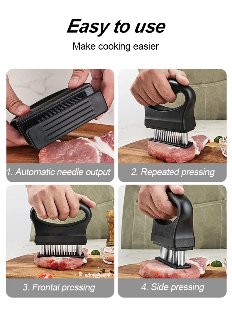 1PC Retractable Stainless Steel Meat Needle Softener Tenderizer 48 Blades Kitchen Cooking Steak Hammer Pounder Tools Meat Beater