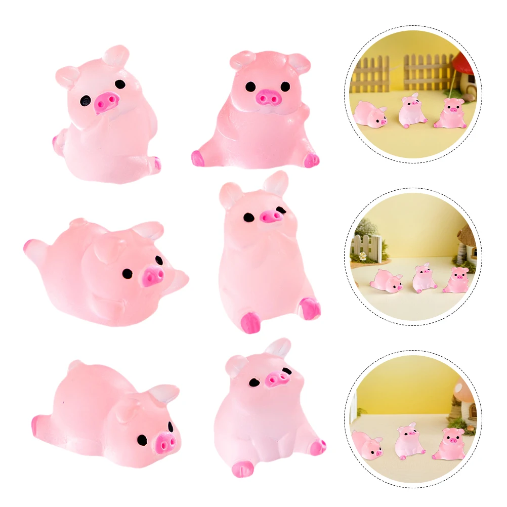 

24 шт. светящихся в темноте миниатюрных фигурок свиней из смолы для декора рабочего стола, сада, аквариума, кукольного домика, ландшафтного дизайна, ночник для растений в горшках