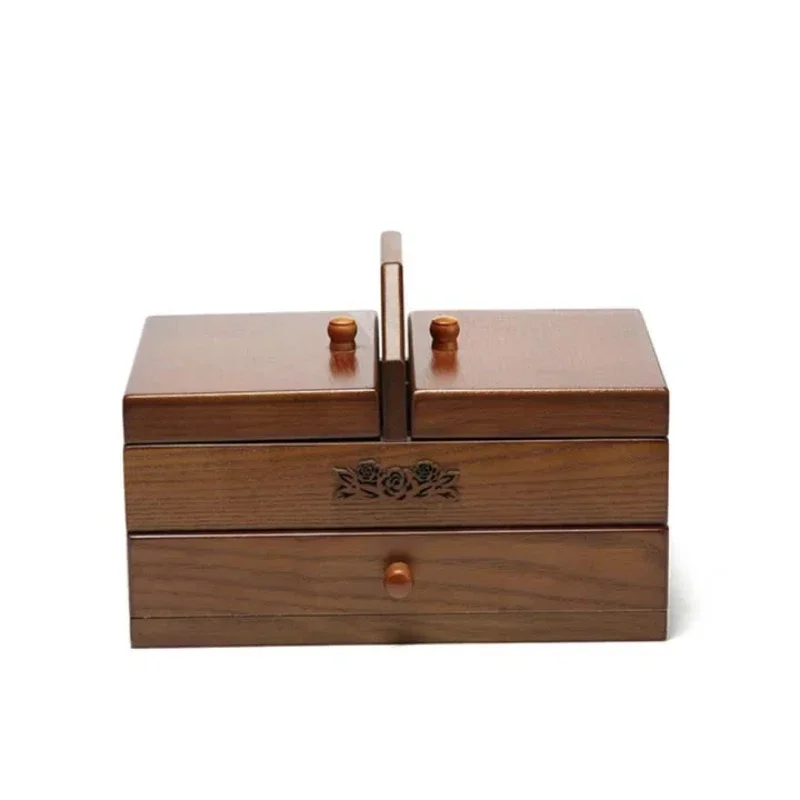 Nordic Portable Wooden Cosmetic Jewelry Display Case With Drawers For Earrings, Necklaces, Rings, Bracelets And Brooches.