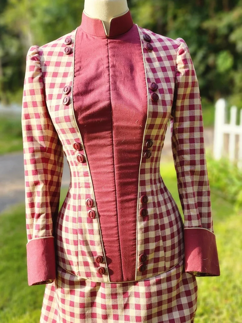 1880년대 격자 무늬 드레스 빅토리아 식민지 남북 전쟁 남부 벨 볼 가운 에드워드 공작 부인 방문 의상 크리스마스 극장