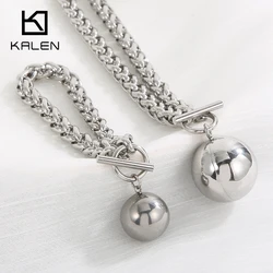 KALEN Stainless Steel Hollow Ball Beads Pendant Necklace Bracelet Set For Women Non-fading Choker Jewelry Set Girls Gifts Party