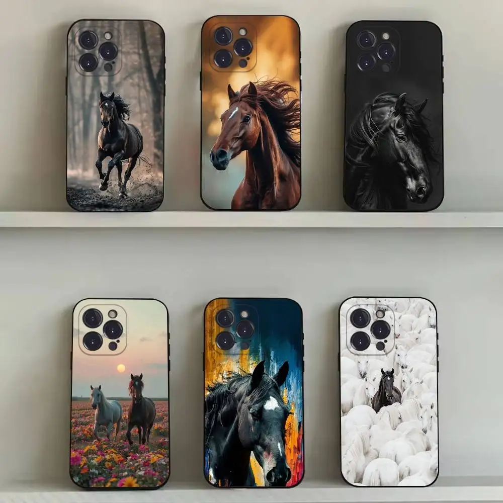 

The horse Phone Case For iPhone 16,15,14,13,12,11,Pro,Max,Plus,X,XS,SE4,E,Mini,Soft Black Case