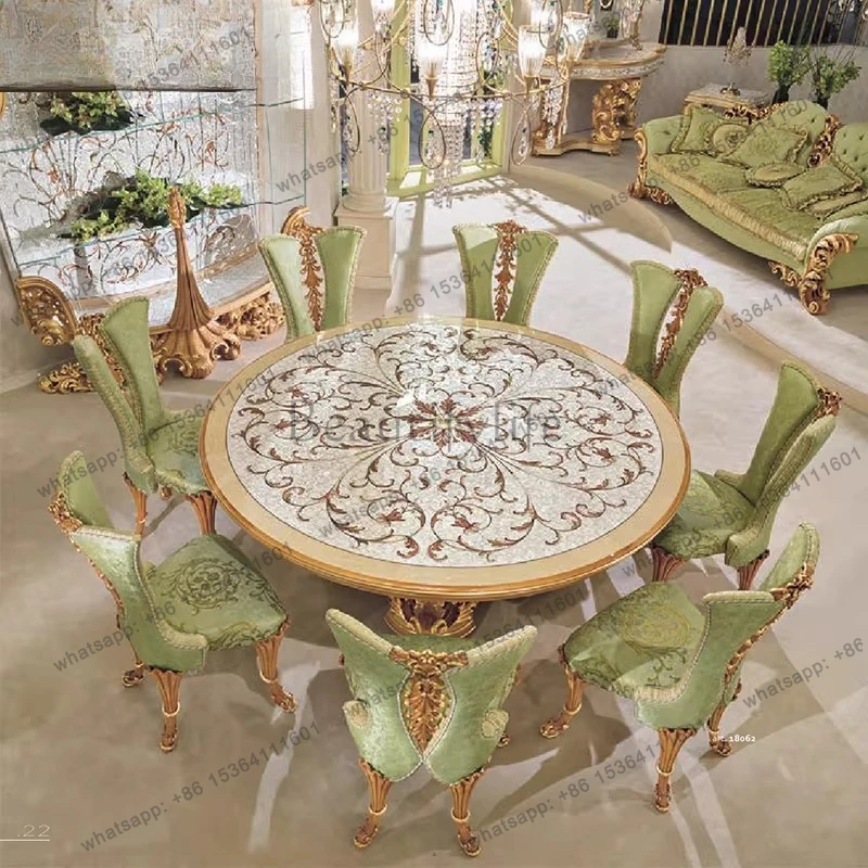 

European solid wood round dining table dining chair household 2 meters large round table