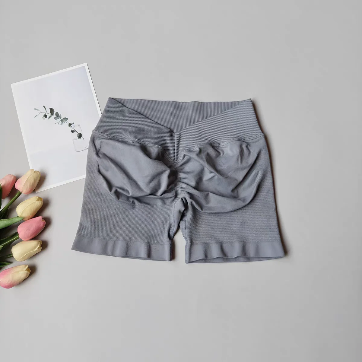 Nahtlose Yoga-Shorts für Damen, V-Rücken, Taillenbetonung, Workout, Fitness, Po-Lifting, Gym, schnelltrocknende Laufshorts, Sportbekleidung, Sport-Shorts – Detail 4