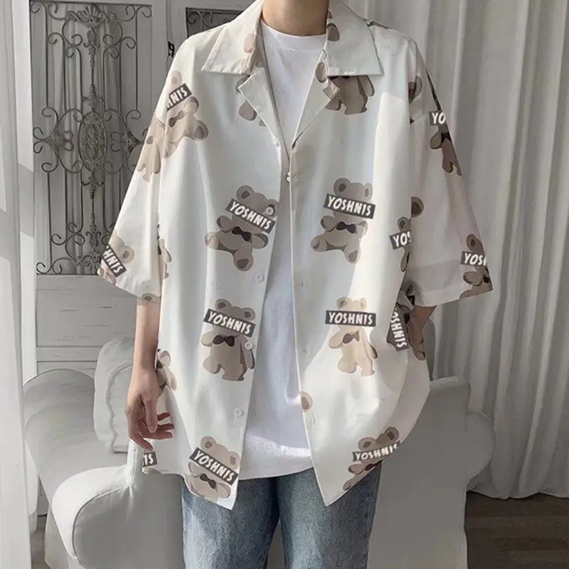 

Short-sleeved shirts for men, spring and autumn thin, loose, casual, versatile, Korean style trendy printed shirts and jackets