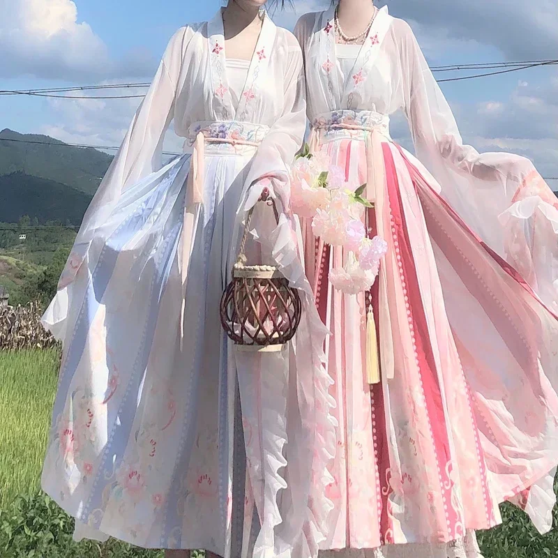 

Big Wavy Sleeves Original Chinese Hanfu Suit Princess Dress Women Fairy Folk Costume Clothes Female Wei Jin Dynasty Spring