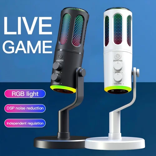 Micrófono para juegos profesional con soporte, micrófono condensador con cable USB RGB para PC, portátil, Streaming, Podcast, Karaoke, transmisión en vivo