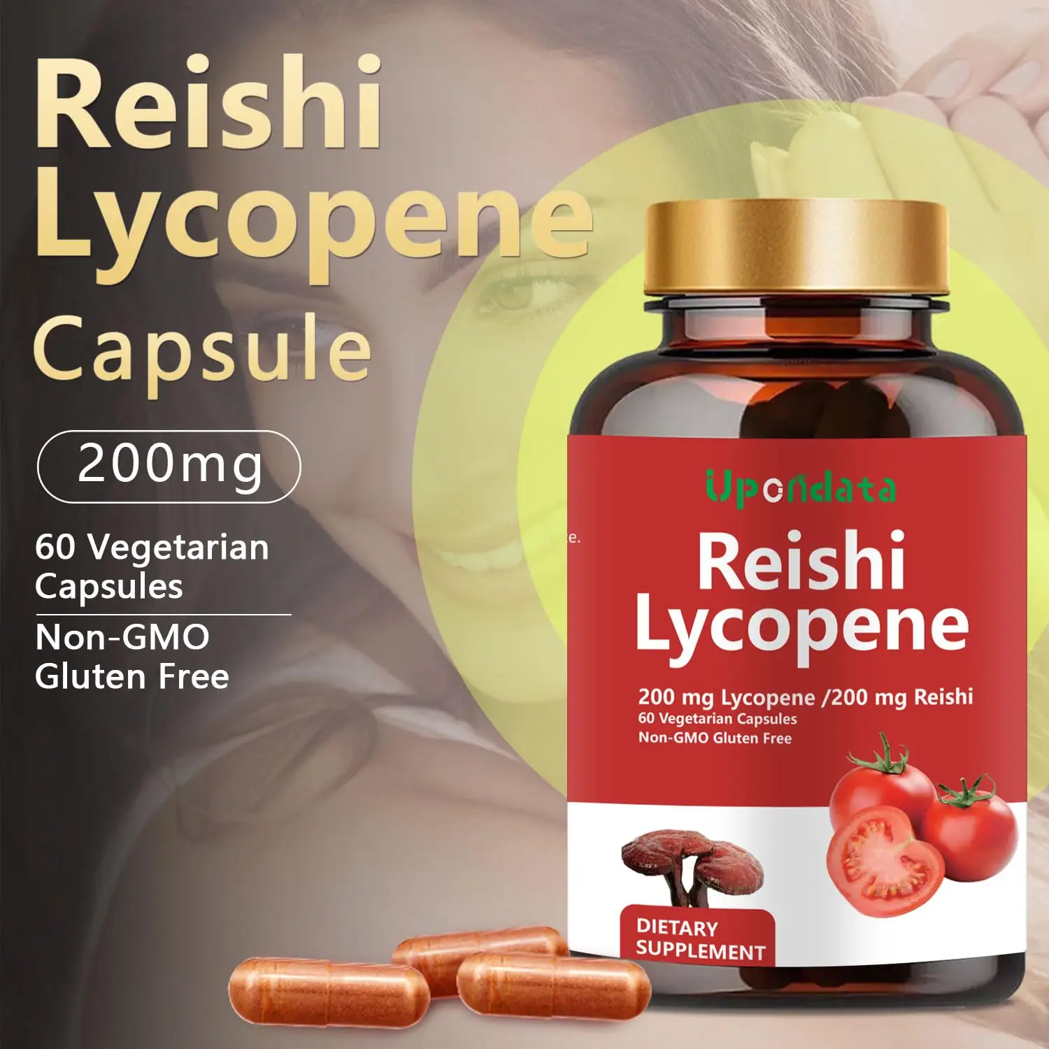 

Natural Lycopene & Reishi Mushroom Supplement - Tomato Extract Mushroom Capsules for Immune Health Support 60 Count