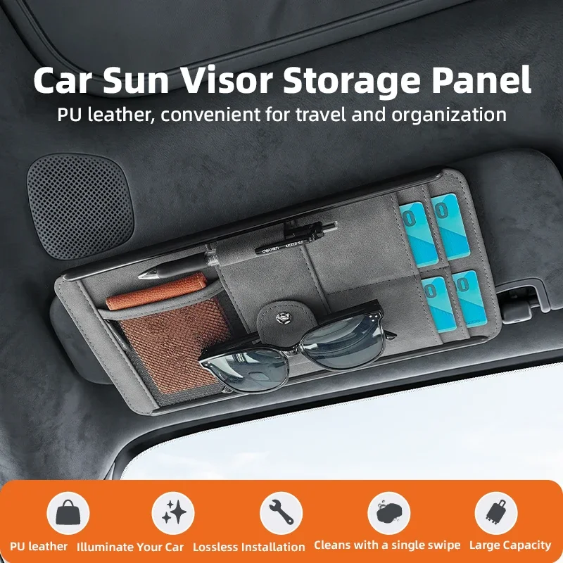 New Car Sun Visor Organizer Multi-Pocket Business Card Storage Management Sunglasses Holder Visor Accessories Auto Interior