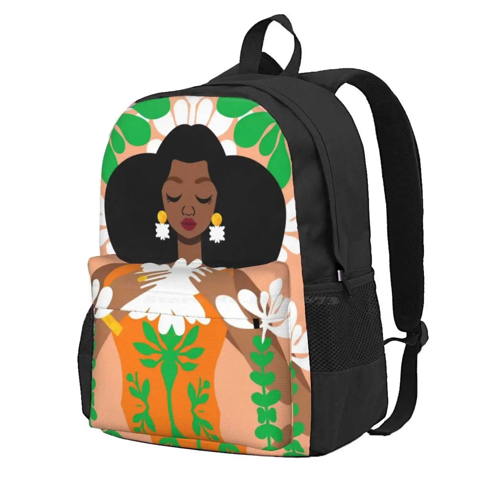 Nouveau Orange Hot Sale Schoolbag Backpack Fashion Bags Art Nouveau African American Woman Orange Mother Nature Graphic Art