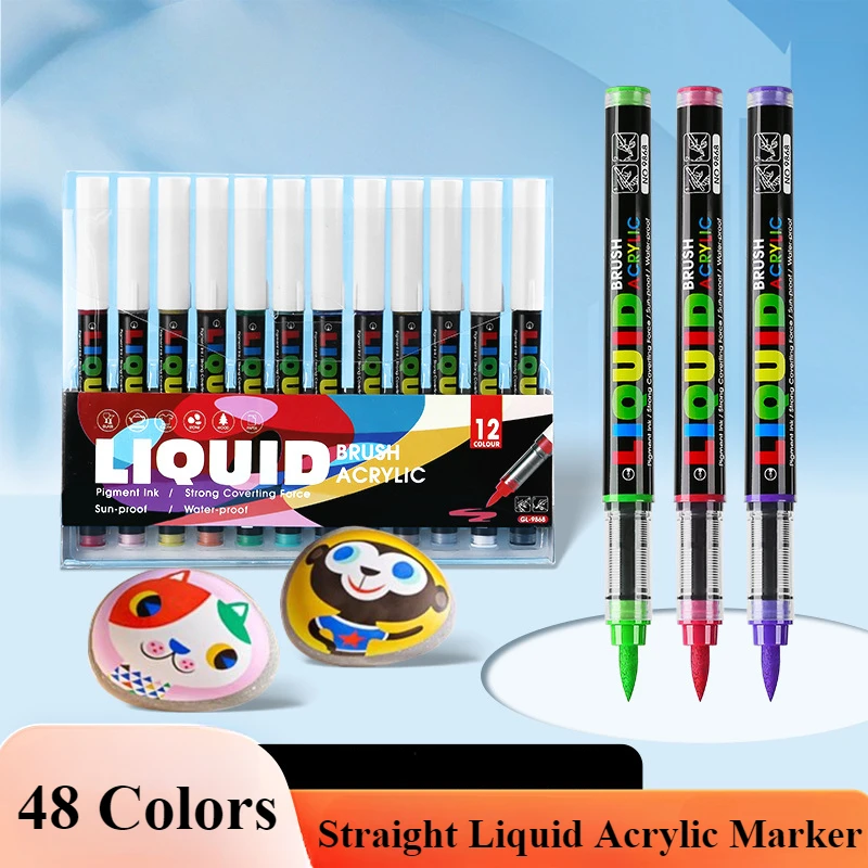 48-Color Straight Liquid Marker Pen Set  Acrylic Markers for Art that Be Drawn on Various Materials and with Smart Ink Control