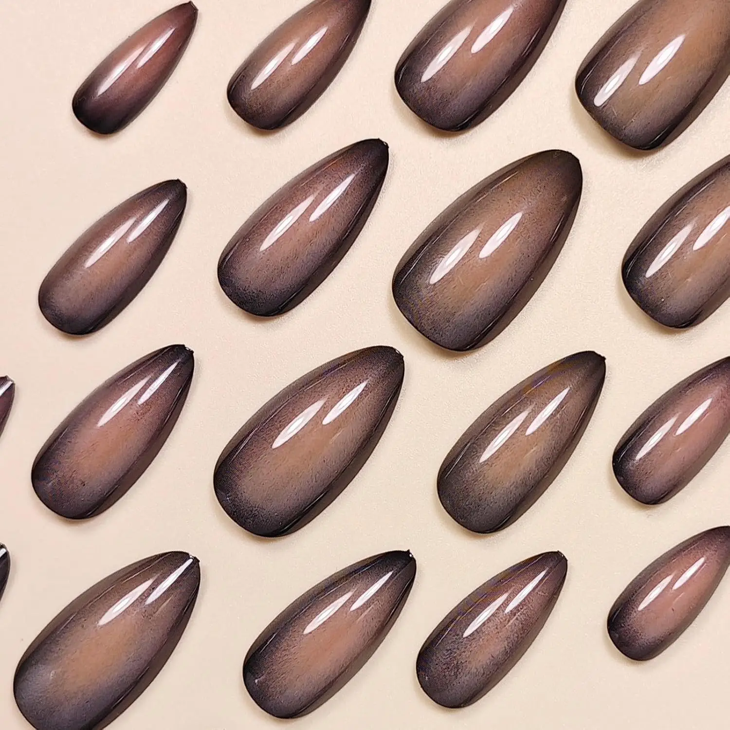 24pcs Solid Color Decorations for Nail Tips Brown Simple Press on Nails Almond False Nails Paste Nails with Glue Self-nail 2025 - Detail 1