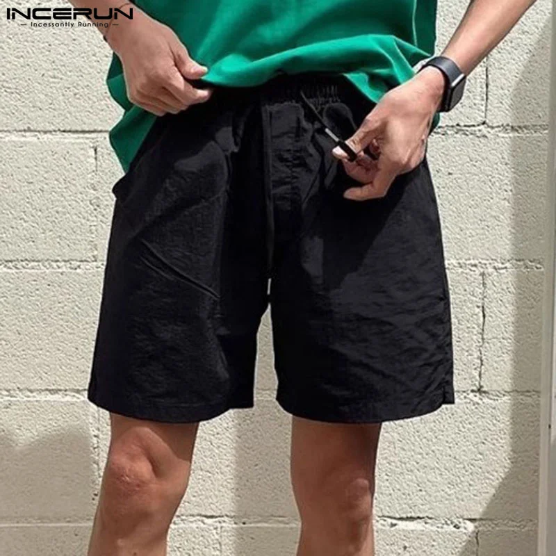 INCERUN 2024 pantaloncini coreani estivi da uomo pantaloncini solidi pantaloni con coulisse abbigliamento Casual da uomo pantaloni da spiaggia