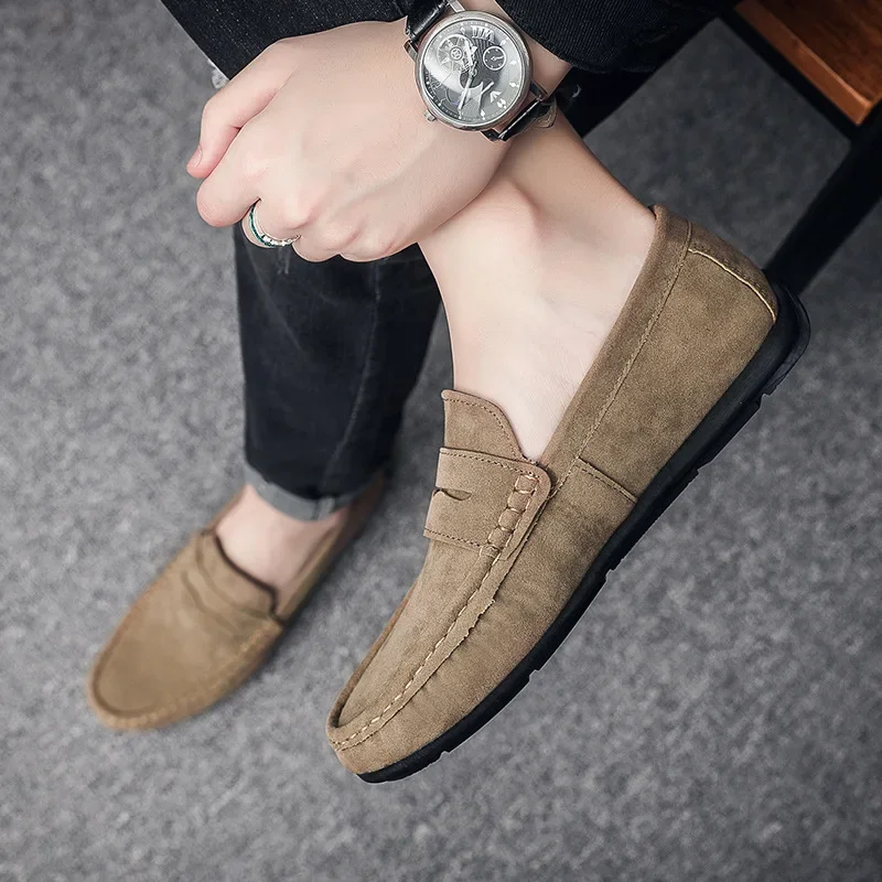 Mocasines informales de ante para hombre, zapatos planos de alta calidad, suaves, para conducir, para caminar, para primavera, en oferta