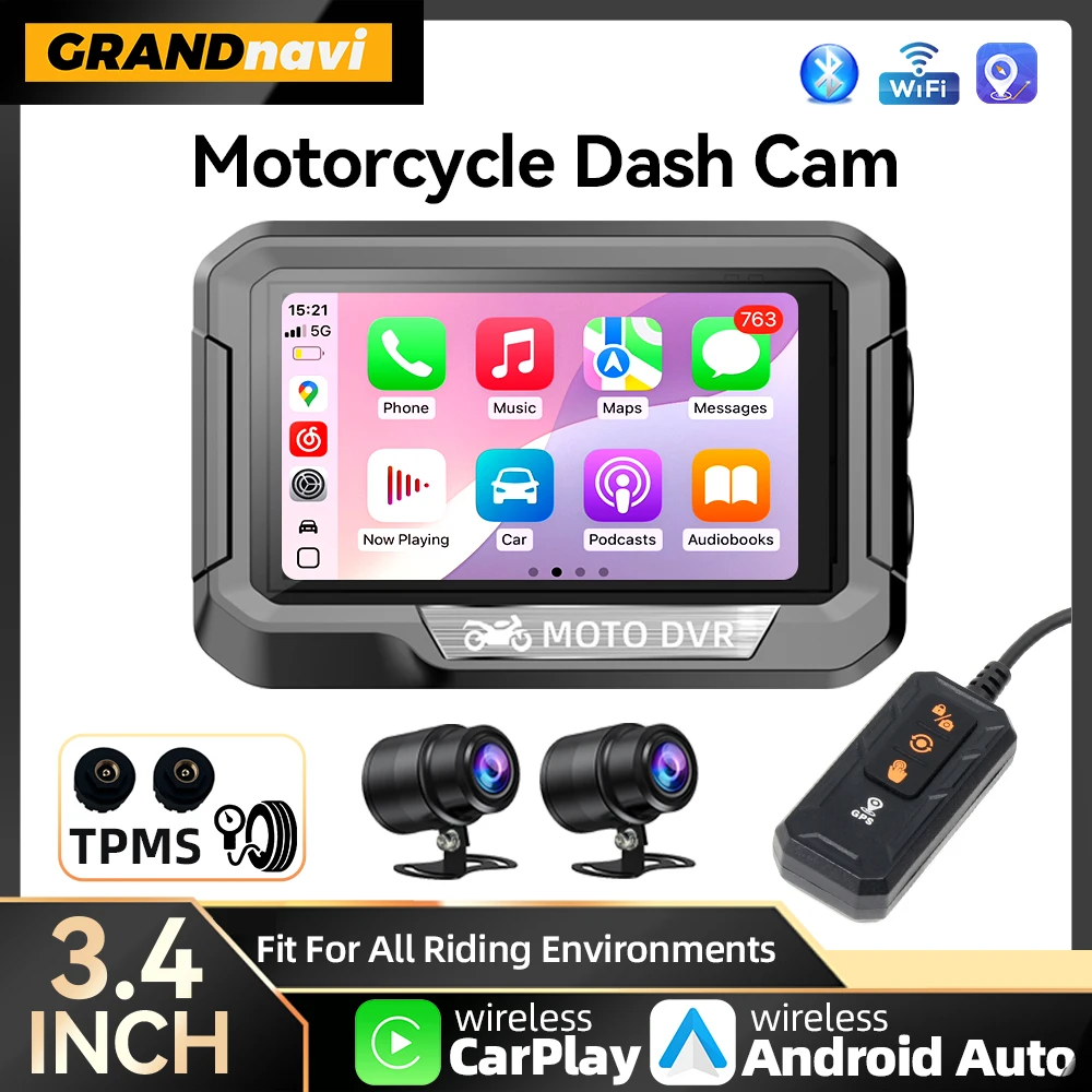 

Двойной 1080P мотоциклетный видеорегистратор, водонепроницаемая мотокамера для всего тела, TPMS, Wi-Fi, GPS, видеорегистратор, передний и задний видеорегистратор для вождения, черный ящик